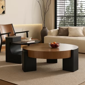 TEMI WOOD ROUND COFFEE TABLE 2 PIECE