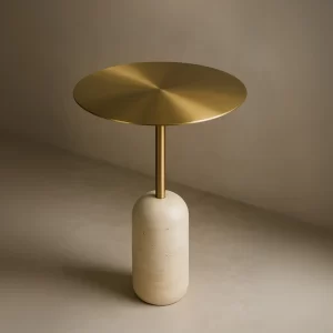 SOLON METAL TOP TRAVERTINE BASE SIDE TABLE