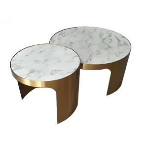 AMBER ARTIFICIAL STONE TOP ROUND COFFEE TABLE - preorder 60 days