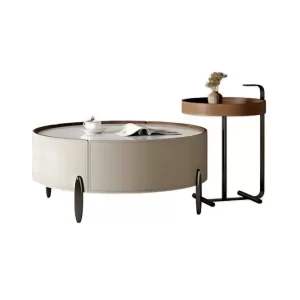 COLSON ROUND WOOD SINTERED STONE COFFEE TABLE - preorder 60 days