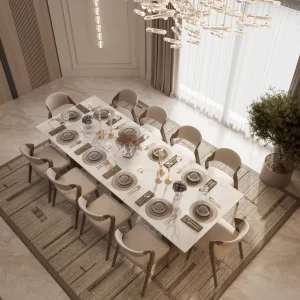 NORAMI WHITE TOP SINTERED STONE DINING TABLE