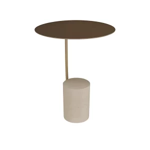 IRIS TRAVERTINE BASE & METAL TOP SIDE TABLE