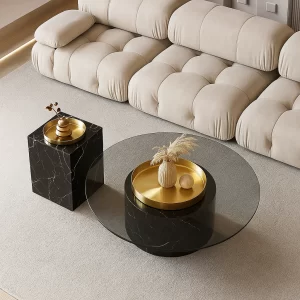 FENDI MARBLE & GLASS COFFEE TABLE  2 PIECE