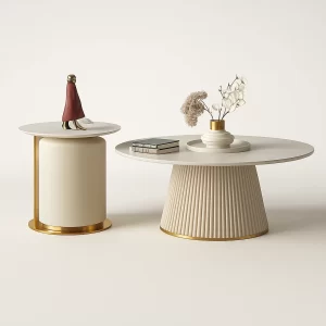 REBIYA SINTERED STONE TOP COFFEE TABLE WITH STOOL - 3 PIECES SET