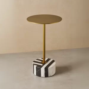 CLARITA STAINLESS STEEL TOP & MARBLE BASE SIDE TABLE
