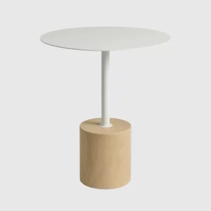 NELLO WHITE IRON TOP TRAVERTINE BASE SIDE TABLE